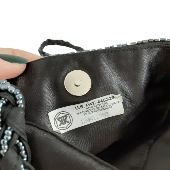 Vintage 80s Black Beaded Micro Crossbody Union Made Snap Closure Evening Wear - Picture 10 of 13